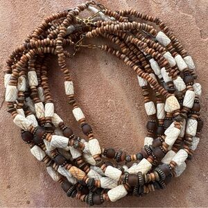 Vtg Wholesale Lot 10 Tribal Bone Wood Bead Necklaces Boho Ethnic Jewelry 17”